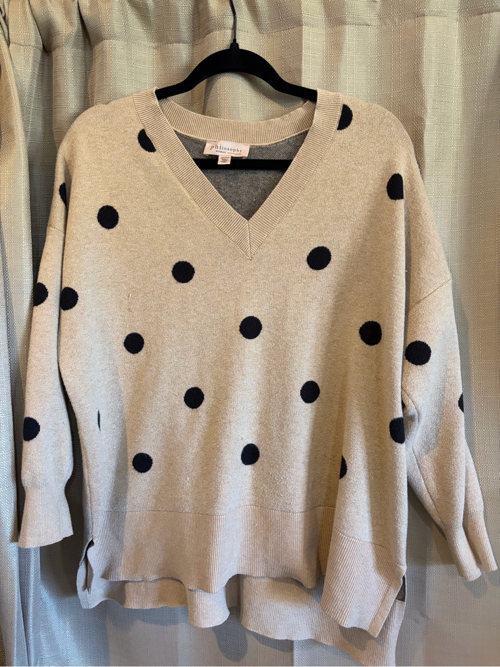 Philosophy Woman Republic Clothing 2X Beige Black Polka Dot V-Neck Oversized Swe